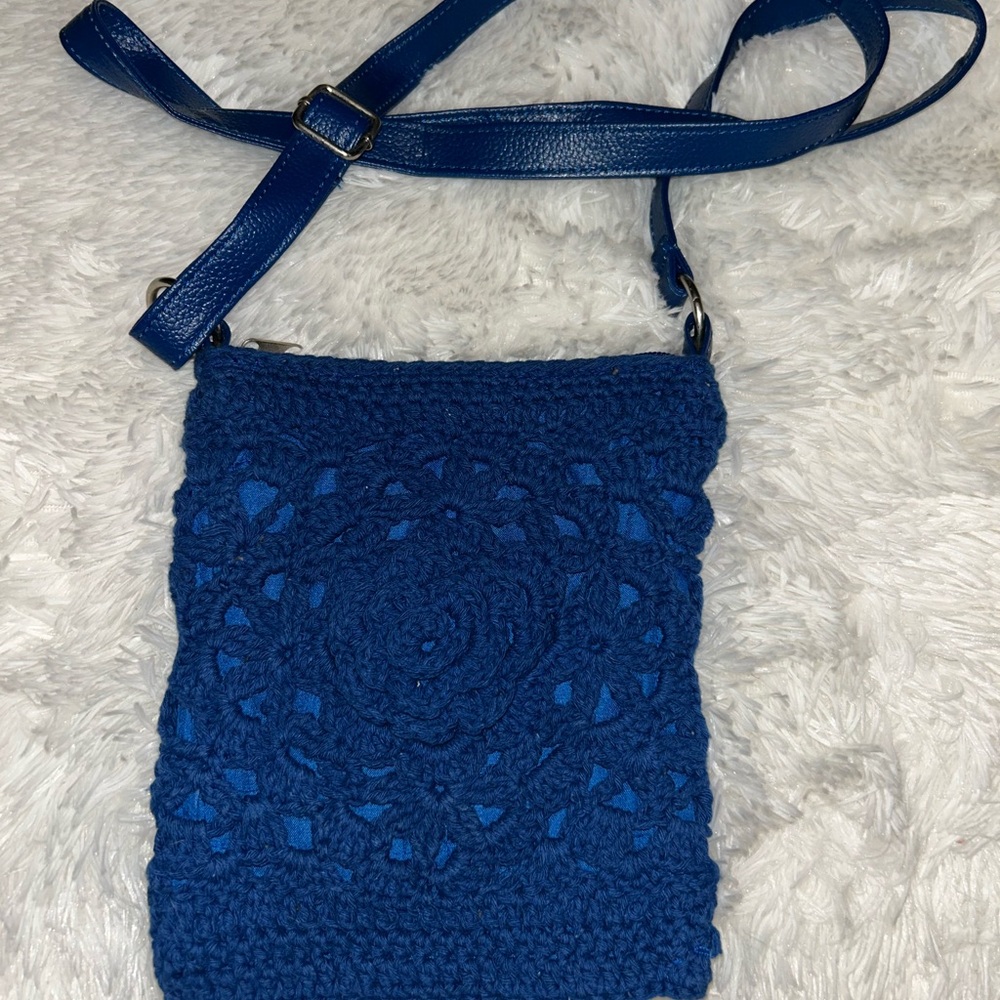 Blue Crochet Crossbody Bag